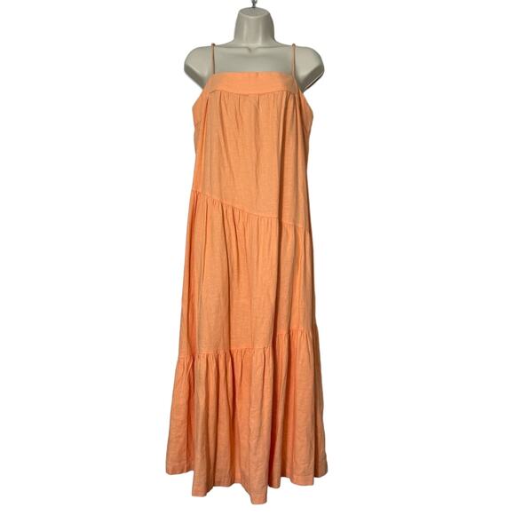 Abercrombie Asymmetrical Linen Blend Tiered Maxi Dress in Orange Size LP - Picture 1 of 12